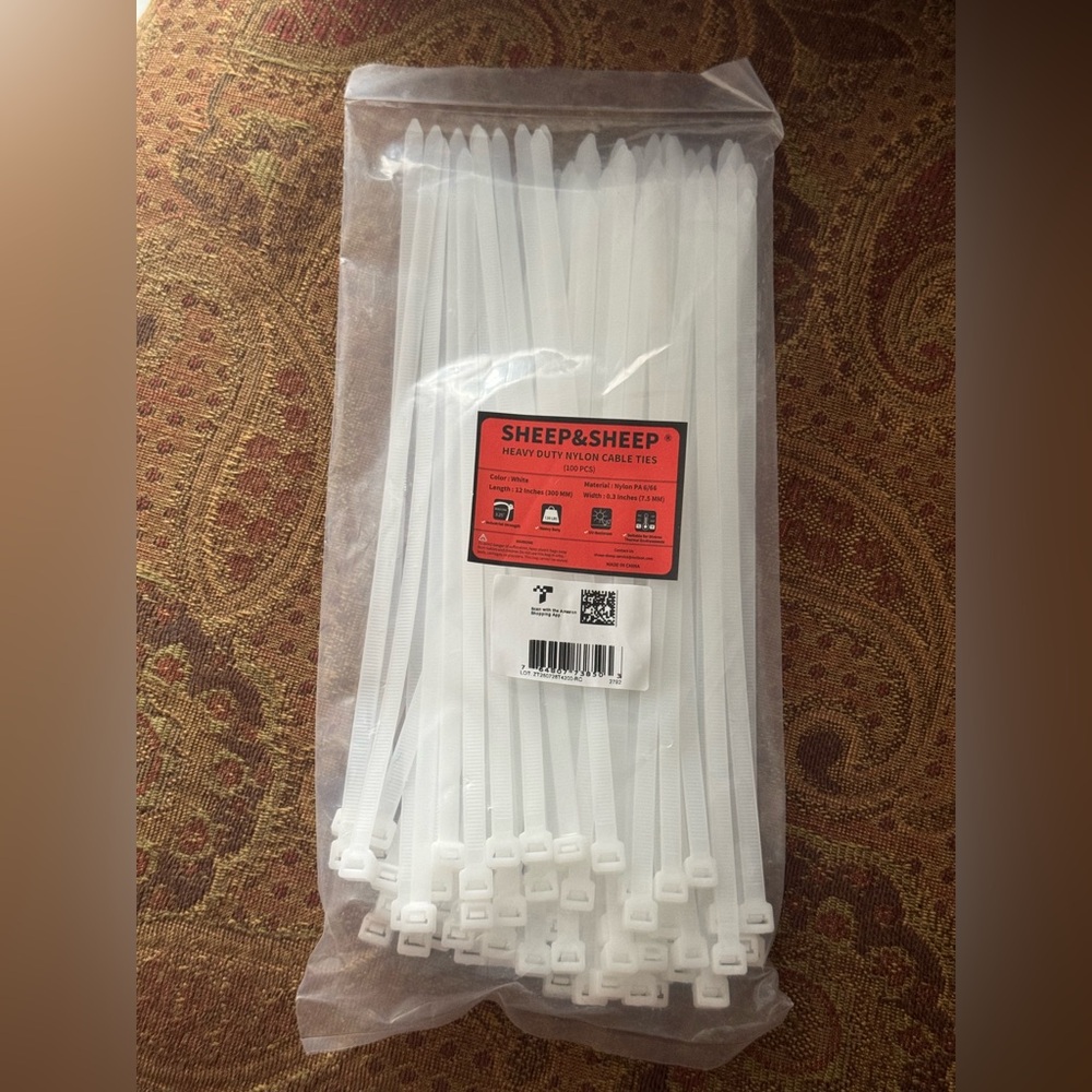 100 piece 12 inch Sheep and Sheep White Heavy Duty Cable Ties